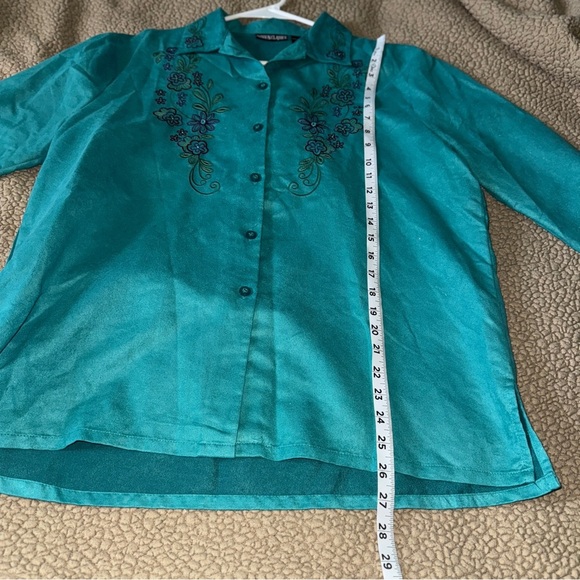 VTG Fashion Classics Sueded Long Sleeve Embroidered Bead Shirt/Jacket,Teal, Sz L - Picture 8 of 11